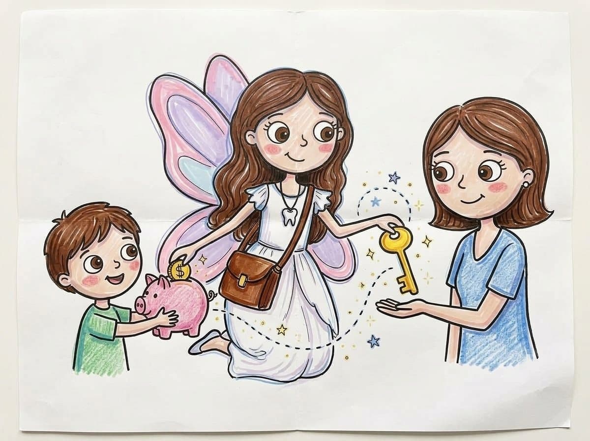 A crayon drawing of a parent receiving the gift