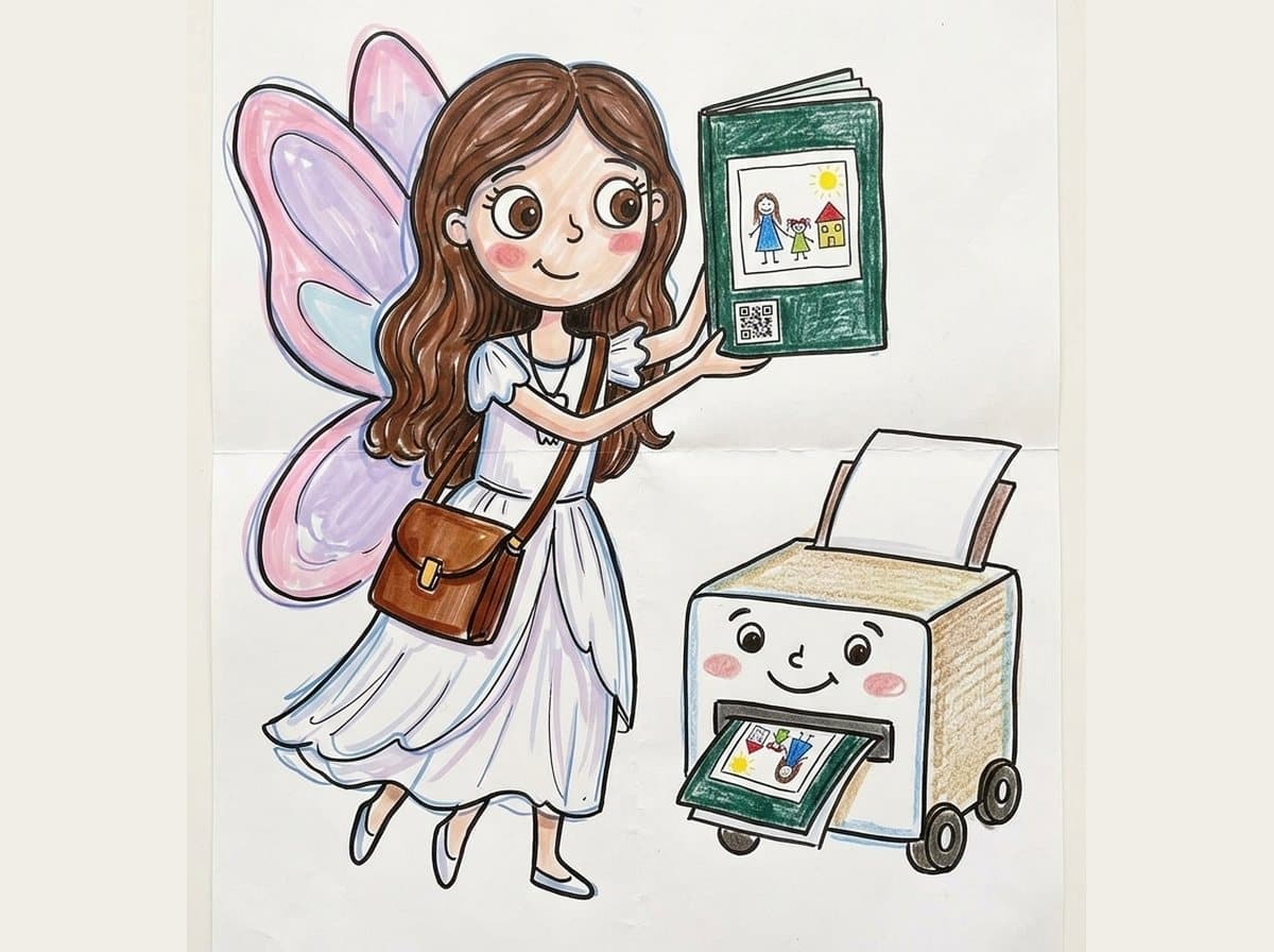 A crayon drawing of the book being printed